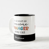 Gepersonaliseerde Retro Geweldige Manager Funny Tweekleurige Koffiemok (Voorkant links)