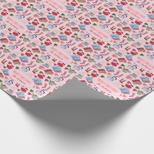 Gepersonaliseerde Retro Gezellige Schattigee Paste Cadeaupapier (Hoek)