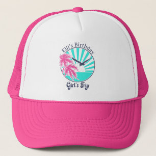 Gepersonaliseerde Retro Girl's Trip Tropical Trucker Pet