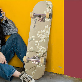 Gepersonaliseerde Retro Girly Witte Bloemen Skateb Persoonlijk Skateboard