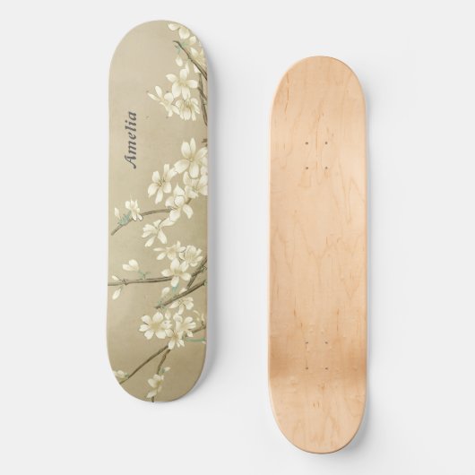 Gepersonaliseerde Retro Girly Witte Bloemen Skateb Persoonlijk Skateboard (Voorkant)