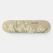 Gepersonaliseerde Retro Girly Witte Bloemen Skateb Persoonlijk Skateboard (Horizontaal)