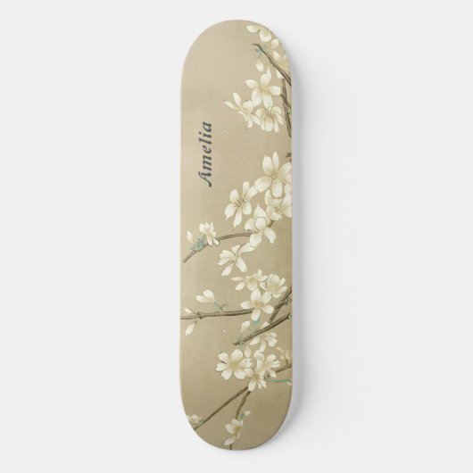 Gepersonaliseerde Retro Girly Witte Bloemen Skateb Persoonlijk Skateboard (Voorkant)