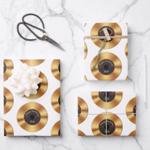 Gepersonaliseerde Retro Gold Vinyl Record Inpakpapier Vel