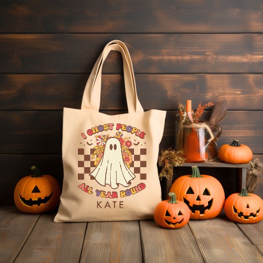 Gepersonaliseerde Retro Groovy Halloween Tote Bag