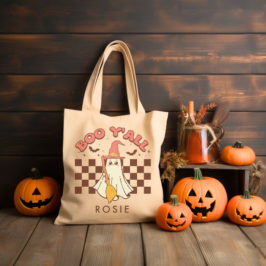 Gepersonaliseerde Retro Groovy Halloween Tote Bag