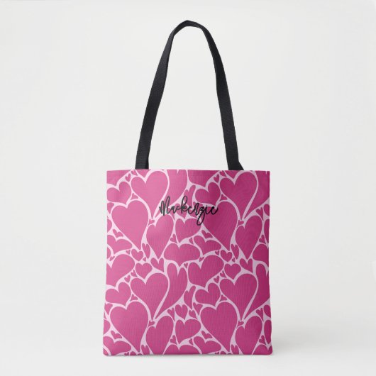 Gepersonaliseerde Retro Hearts Coquette patroon ro Tote Bag (Voorkant)