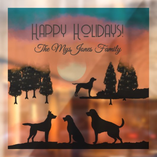 Gepersonaliseerde retro honden in zwarte bomen raamsticker (Vel 2)