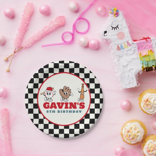 Gepersonaliseerde Retro Honkbal Verjaardagsfeest Papieren Bordje (Feest)