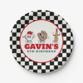 Gepersonaliseerde Retro Honkbal Verjaardagsfeest Papieren Bordje (Voorkant)