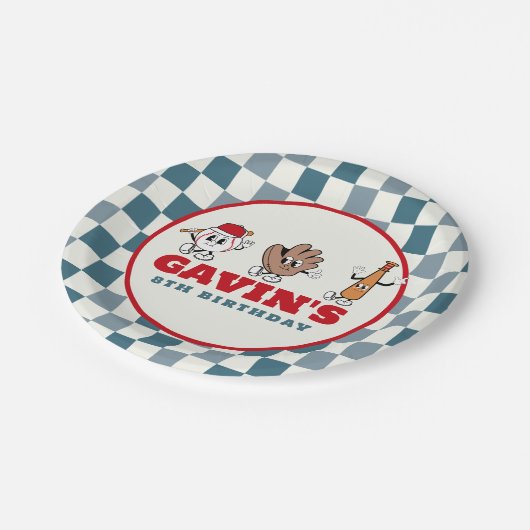 Gepersonaliseerde Retro Honkbal Verjaardagsfeest Papieren Bordje (Gekanteld)