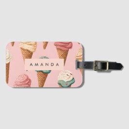Gepersonaliseerde Retro  Ice Cream Cone Pattern Bagagelabel
