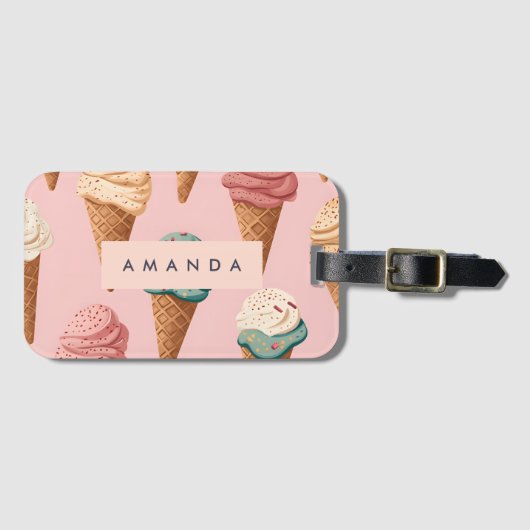 Gepersonaliseerde Retro  Ice Cream Cone Pattern Bagagelabel (Voorkant (horizontaal))