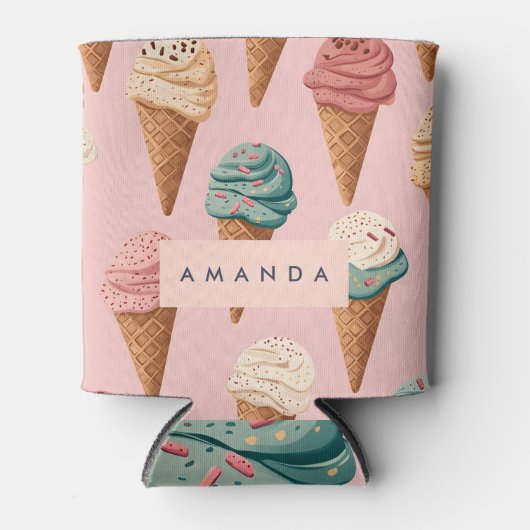 Gepersonaliseerde Retro Ice Cream Cone Pattern Blikjeskoeler (Voorkant)