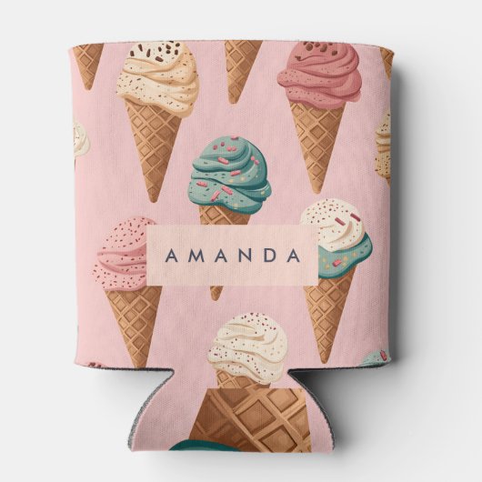 Gepersonaliseerde Retro  Ice Cream Cone Pattern Blikjeskoeler (Achterkant)