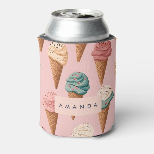 Gepersonaliseerde Retro  Ice Cream Cone Pattern Blikjeskoeler (Blikje Achterkant)