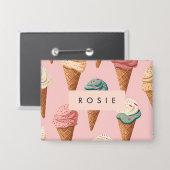 Gepersonaliseerde Retro  Ice Cream Cone Pattern Button (Voorkant / Achterkant)