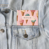 Gepersonaliseerde Retro  Ice Cream Cone Pattern Button (Insitu)
