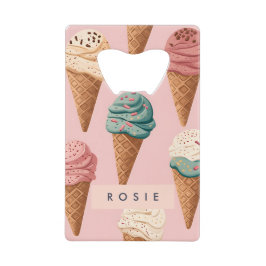 Gepersonaliseerde Retro  Ice Cream Cone Pattern Creditkaart Flessenopener