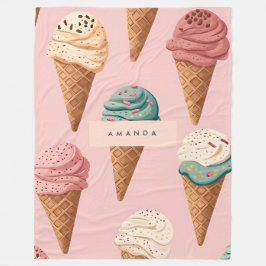 Gepersonaliseerde Retro  Ice Cream Cone Pattern Fleece Deken