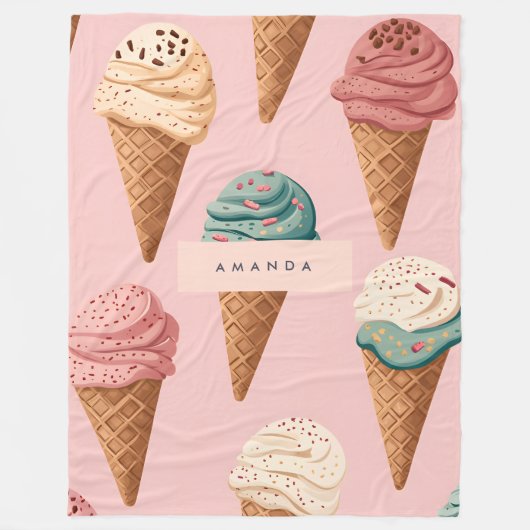Gepersonaliseerde Retro  Ice Cream Cone Pattern Fleece Deken (Voorkant)