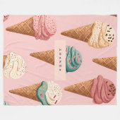 Gepersonaliseerde Retro  Ice Cream Cone Pattern Fleece Deken (Voorkant (Horizontaal))