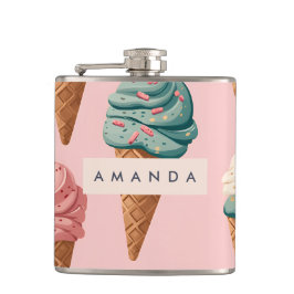 Gepersonaliseerde Retro  Ice Cream Cone Pattern Heupfles