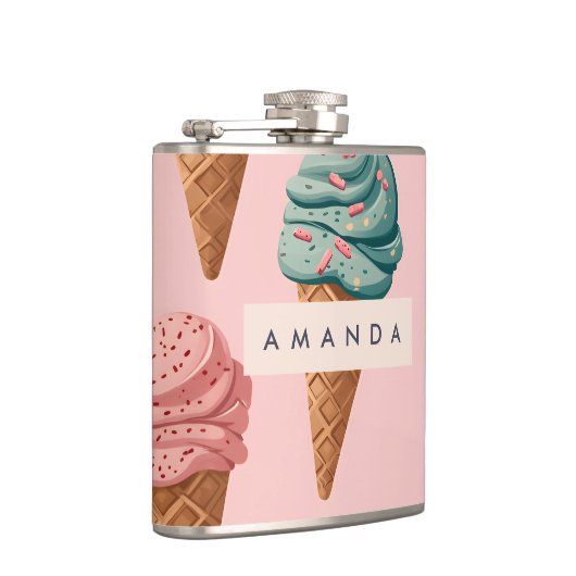 Gepersonaliseerde Retro  Ice Cream Cone Pattern Heupfles (Rechts)