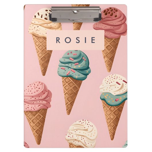 Gepersonaliseerde Retro  Ice Cream Cone Pattern Klembord (Voorkant)