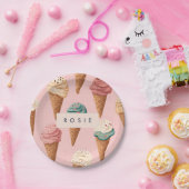 Gepersonaliseerde Retro Ice Cream Cone Pattern Papieren Bordje (Feest)