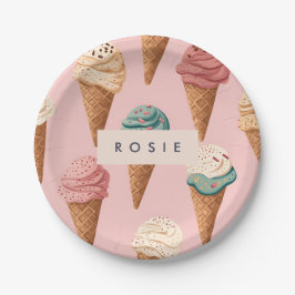 Gepersonaliseerde Retro  Ice Cream Cone Pattern Papieren Bordje
