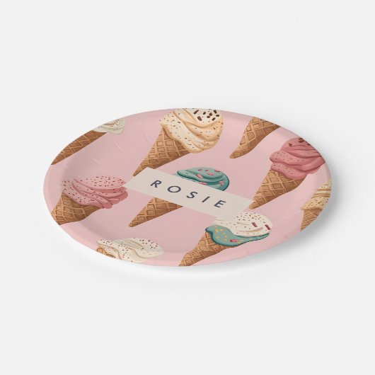 Gepersonaliseerde Retro  Ice Cream Cone Pattern Papieren Bordje (Gekanteld)