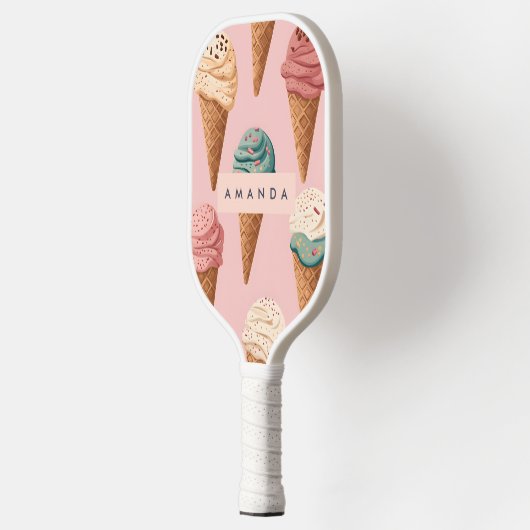 Gepersonaliseerde Retro Ice Cream Cone Pattern Pickleball Paddle (Links)