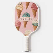 Gepersonaliseerde Retro Ice Cream Cone Pattern Pickleball Paddle (Voorkant)