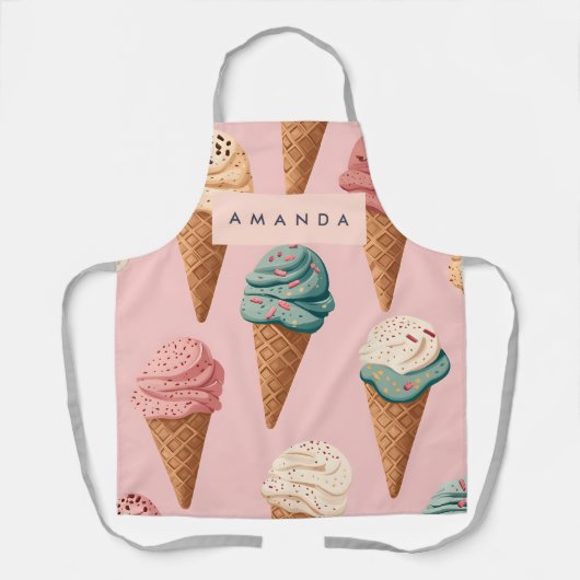 Gepersonaliseerde Retro  Ice Cream Cone Pattern Schort (Voorkant)