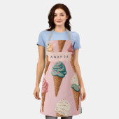 Gepersonaliseerde Retro  Ice Cream Cone Pattern Schort (Gedragen)