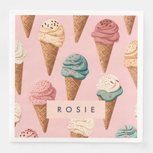 Gepersonaliseerde Retro  Ice Cream Cone Pattern Servet (Voorkant)