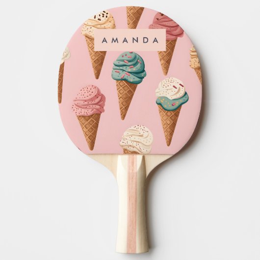 Gepersonaliseerde Retro  Ice Cream Cone Pattern Tafeltennisbatje (Voorkant)