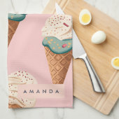 Gepersonaliseerde Retro  Ice Cream Cone Pattern Theedoek (Quarter Fold)