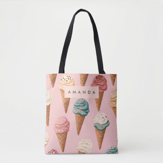 Gepersonaliseerde Retro  Ice Cream Cone Pattern Tote Bag (Voorkant)