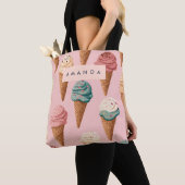Gepersonaliseerde Retro  Ice Cream Cone Pattern Tote Bag (Dichtbij)