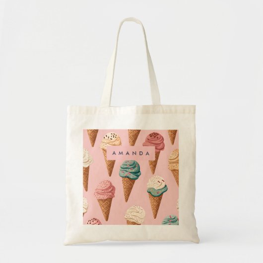 Gepersonaliseerde Retro Ice Cream Cone Pattern Tote Bag (Voorkant)