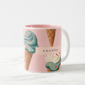 Gepersonaliseerde Retro  Ice Cream Cone Pattern Tweekleurige Koffiemok (Voorkant rechts)