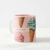 Gepersonaliseerde Retro  Ice Cream Cone Pattern Tweekleurige Koffiemok (Voorkant links)
