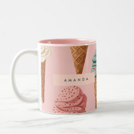 Gepersonaliseerde Retro  Ice Cream Cone Pattern Tweekleurige Koffiemok