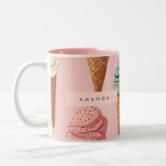 Gepersonaliseerde Retro  Ice Cream Cone Pattern Tweekleurige Koffiemok (Links)