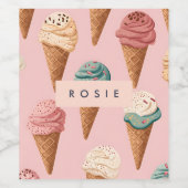 Gepersonaliseerde Retro  Ice Cream Cone Pattern Wijn Etiket (Enkel label)