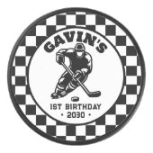 Gepersonaliseerde retro ijshockey verjaardagsfeest hockey puck (Voorkant)