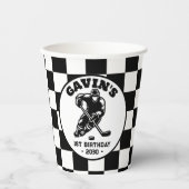 Gepersonaliseerde retro ijshockey verjaardagsfeest papieren bekers (Voorkant)