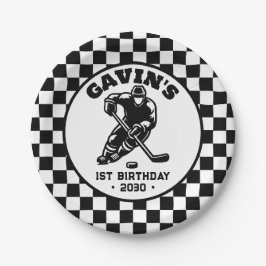 Gepersonaliseerde retro ijshockey verjaardagsfeest papieren bordje